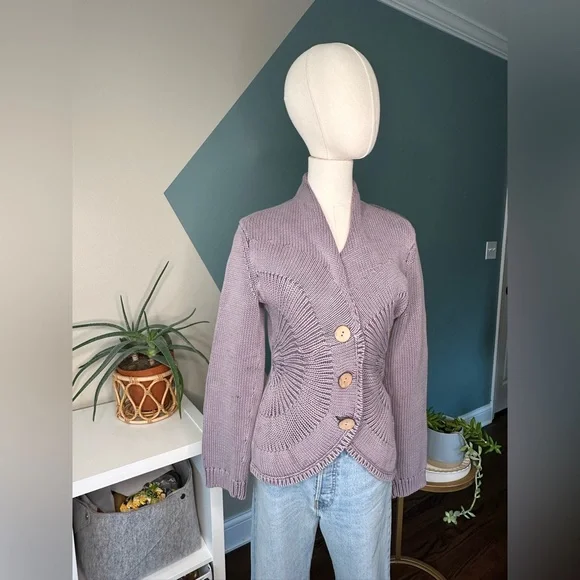 Isabella Bird Anthropologie Knit Cardigan Sweater Cotton Jacket Wooden Buttons M - Picture 2 of 12